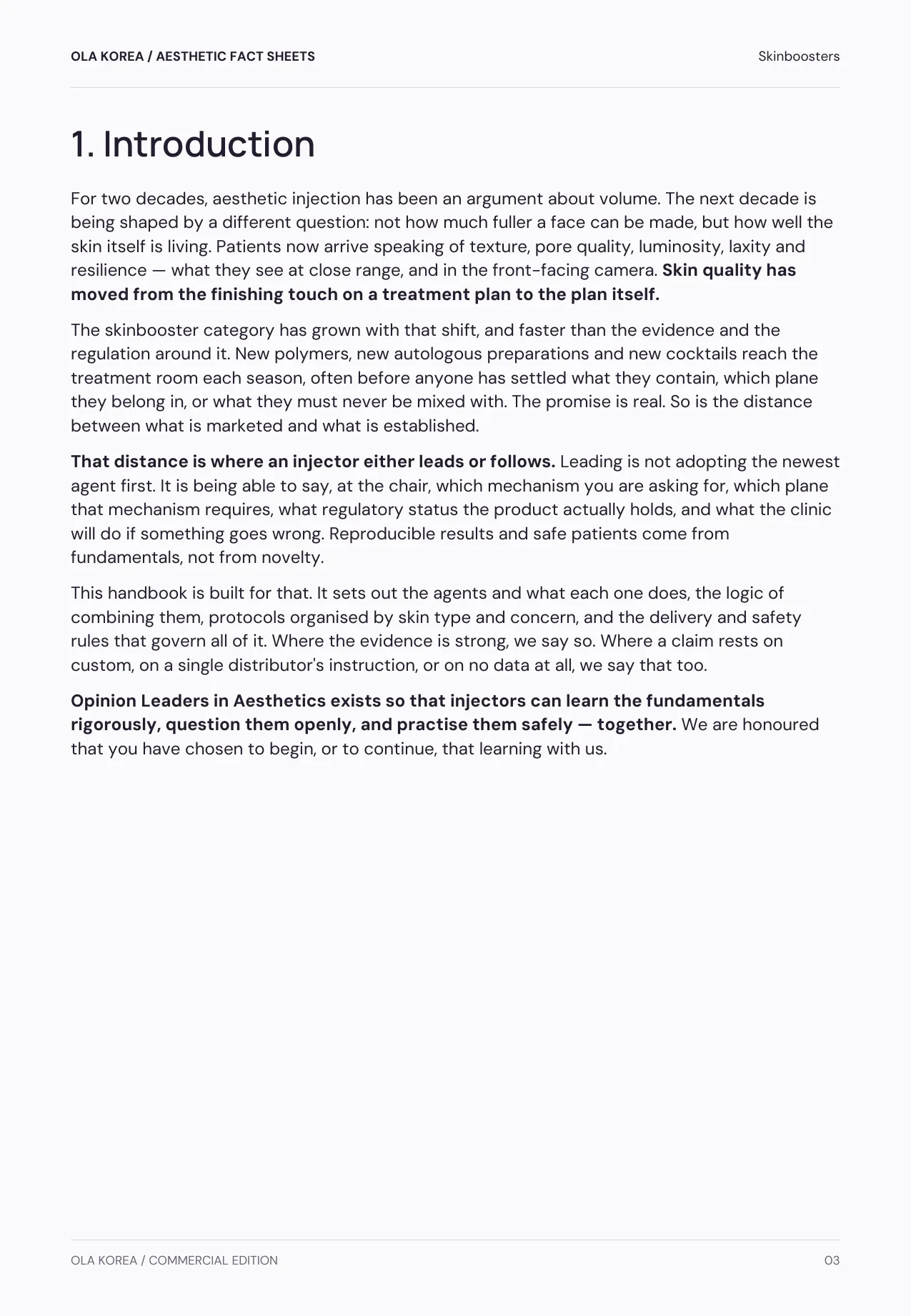 Skinboosters — 1. Introduction, PDF page 3: Why skin quality has become the treatment plan, and why fundamentals matter more than novelty.