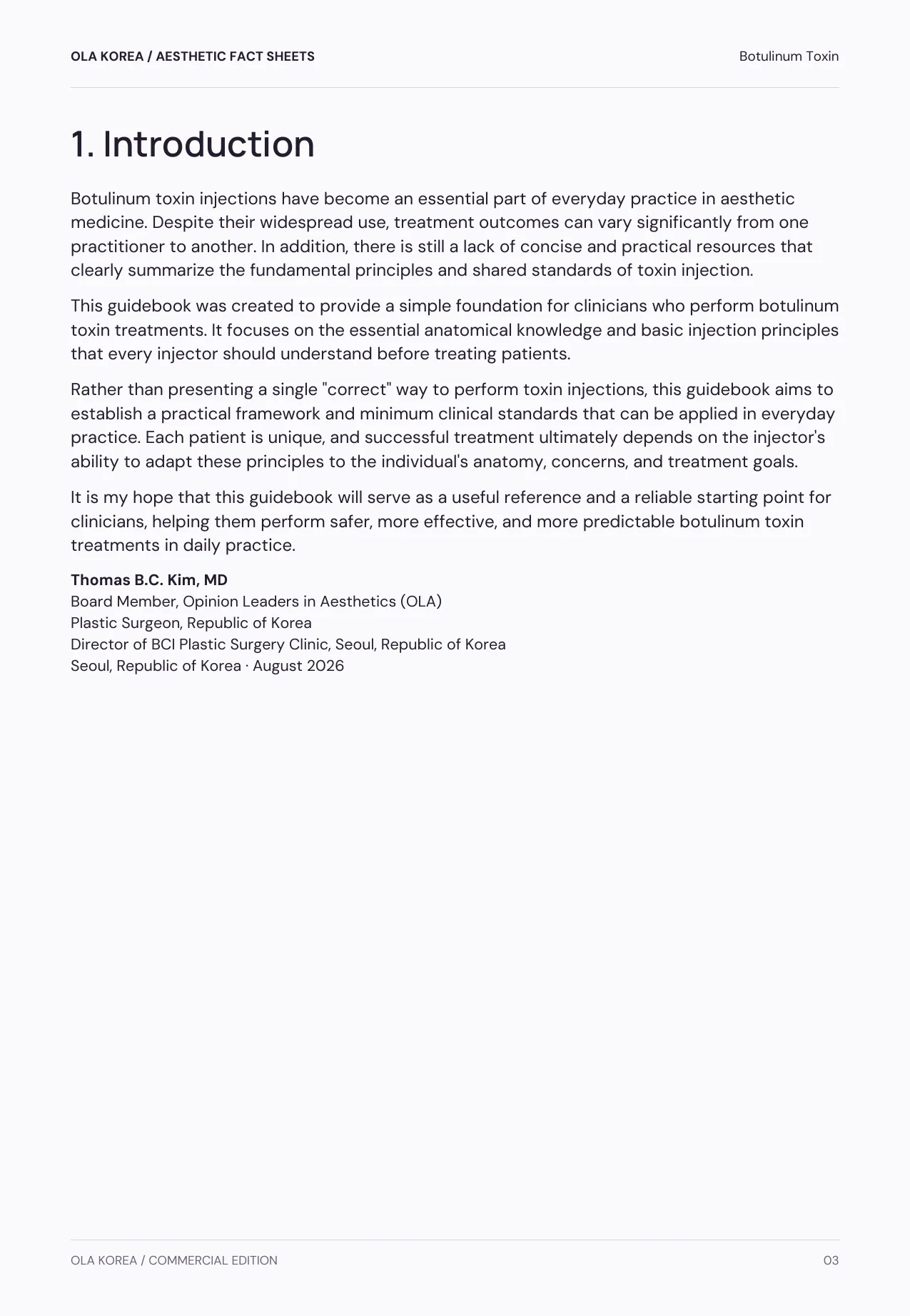Botulinum Toxin — 1. Introduction, PDF page 3: Why the guide sets minimum standards rather than one “correct” technique.